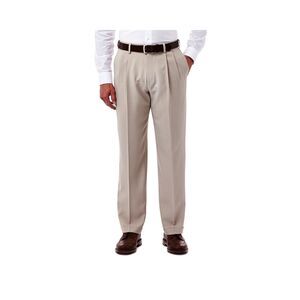 Haggar Eclo Dress Pants Men 40x32 Stone Pleated Expand Waist Stretch No Iron NEW